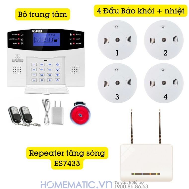Hệ Thống Báo Cháy Không Dây Gia đình Báo Về điện Thoại 4g + Wifi Es1721fh (đầu Báo Khói + Nhiệt)