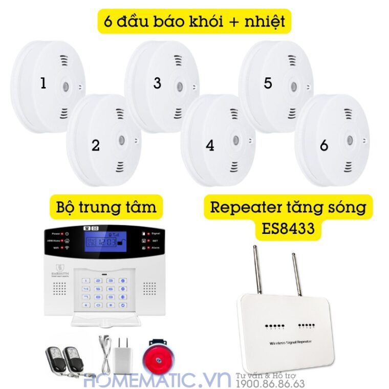 Hệ Thống Báo Cháy Không Dây Gia đình Báo Về điện Thoại 4g + Wifi Es1721fh (đầu Báo Khói + Nhiệt)