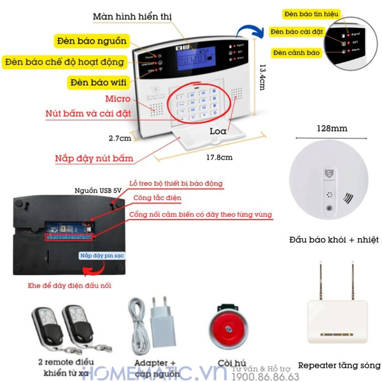 Hệ Thống Báo Cháy Không Dây Gia đình Báo Về điện Thoại 4g + Wifi Es1721fh (đầu Báo Khói + Nhiệt)
