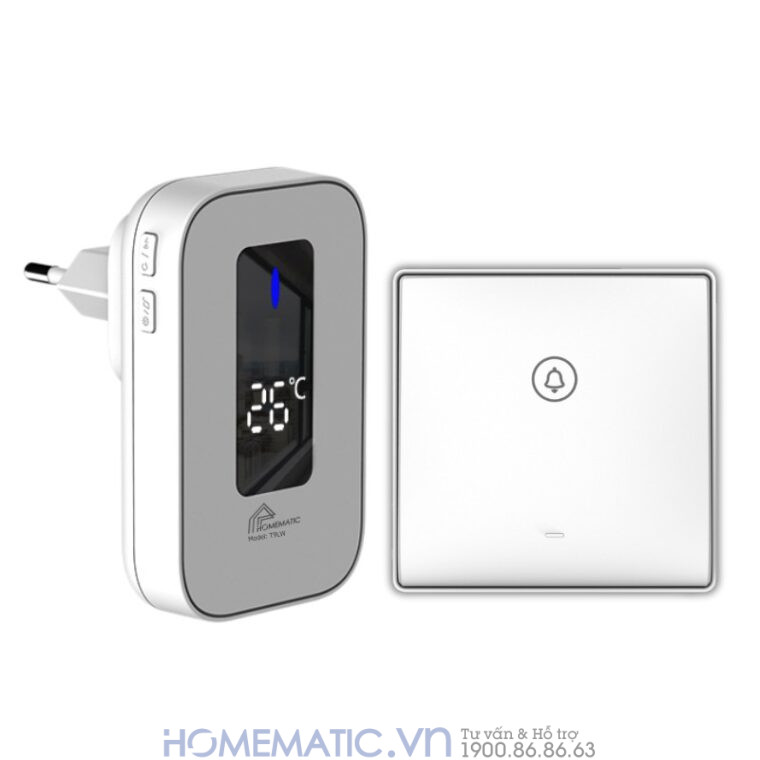 Chuông Cửa Không Dây Không Pin Cao Cấp Homematic T9lw Có đồng Hồ Nhiệt độ Phòng bộ 1 nút 1 loa
