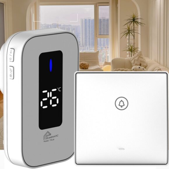 Chuông Cửa Không Dây Không Pin Cao Cấp Homematic T9lw Có đồng Hồ Nhiệt độ Phòng