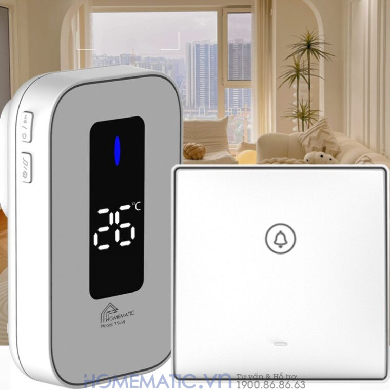 Chuông Cửa Không Dây Không Pin Cao Cấp Homematic T9lw Có đồng Hồ Nhiệt độ Phòng
