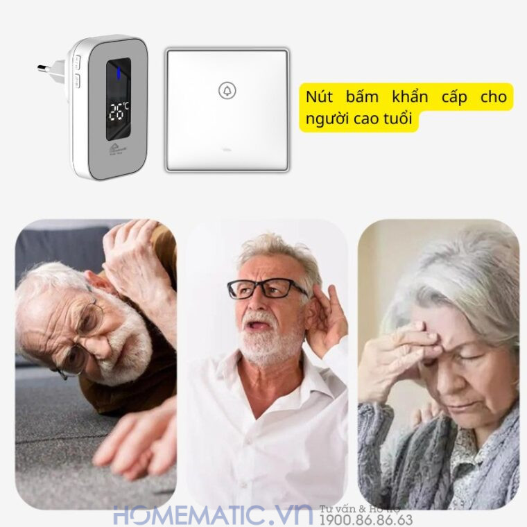 Chuông Cửa Không Dây Không Pin Cao Cấp Homematic T9lw Có đồng Hồ Nhiệt độ Phòng làm chuông gọi cho người già