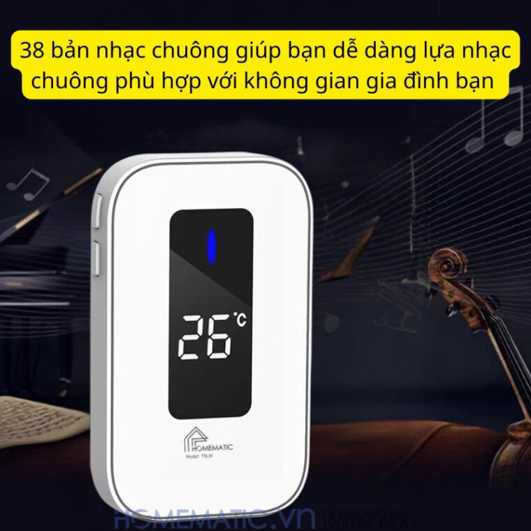 Chuông Cửa Không Dây Không Pin Cao Cấp Homematic T9lw Có đồng Hồ Nhiệt độ Phòng