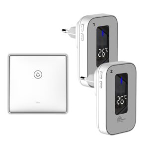 Chuông Cửa Không Dây Không Pin Cao Cấp Homematic T9lw Có đồng Hồ Nhiệt độ Phòng bộ 1 nút 2 loa