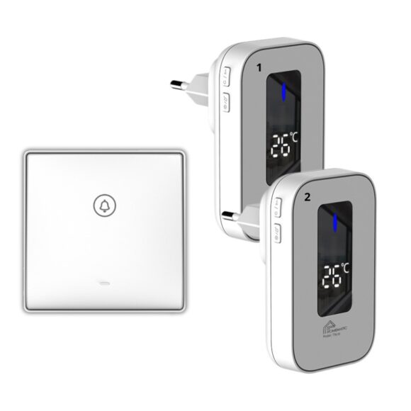 Chuông Cửa Không Dây Không Pin Cao Cấp Homematic T9lw Có đồng Hồ Nhiệt độ Phòng bộ 1 nút 2 loa