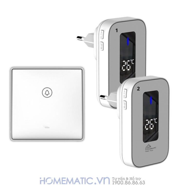 Chuông Cửa Không Dây Không Pin Cao Cấp Homematic T9lw Có đồng Hồ Nhiệt độ Phòng bộ 1 nút 2 loa