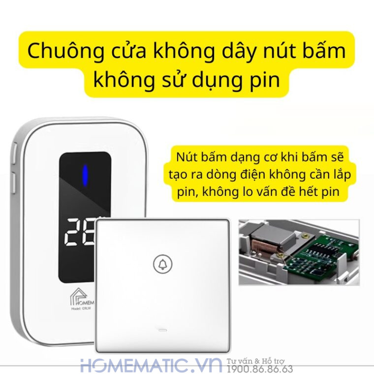 Chuông Cửa Không Dây Không Pin Cao Cấp Homematic T9lw Có đồng Hồ Nhiệt độ Phòng