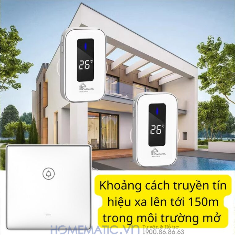 Chuông Cửa Không Dây Không Pin Cao Cấp Homematic T9lw Có đồng Hồ Nhiệt độ Phòng tầm xa lớn