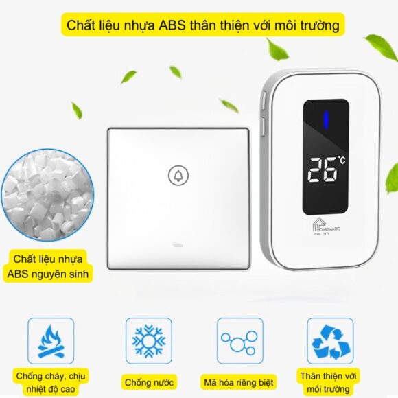 Chuông Cửa Không Dây Không Pin Cao Cấp Homematic T9lw Có đồng Hồ Nhiệt độ Phòng làm từ nhựa nguyên sinh