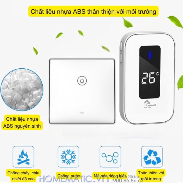 Chuông Cửa Không Dây Không Pin Cao Cấp Homematic T9lw Có đồng Hồ Nhiệt độ Phòng làm từ nhựa nguyên sinh