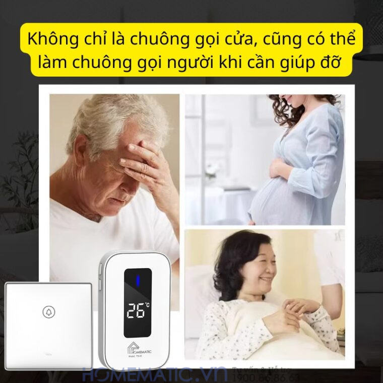 Chuông Cửa Không Dây Không Pin Cao Cấp Homematic T9lw Có đồng Hồ Nhiệt độ Phòng gọi giúp đỡ