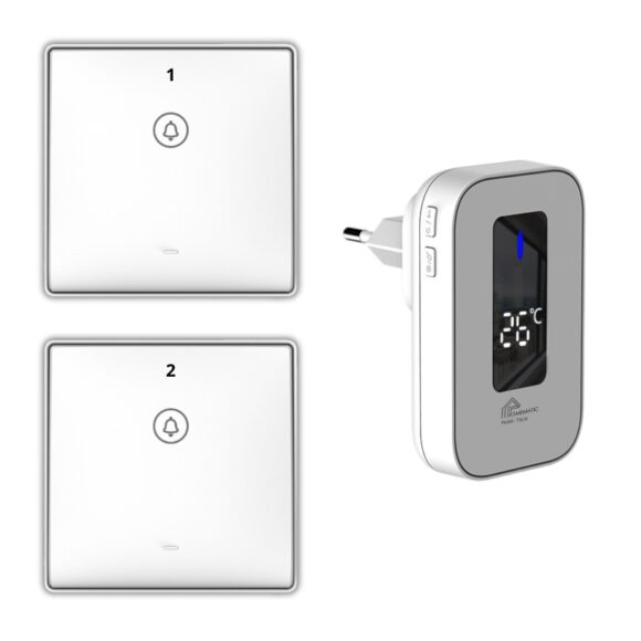 Chuông Cửa Không Dây Không Pin Cao Cấp Homematic T9lw Có đồng Hồ Nhiệt độ Phòng bộ 2 nút 1 loa