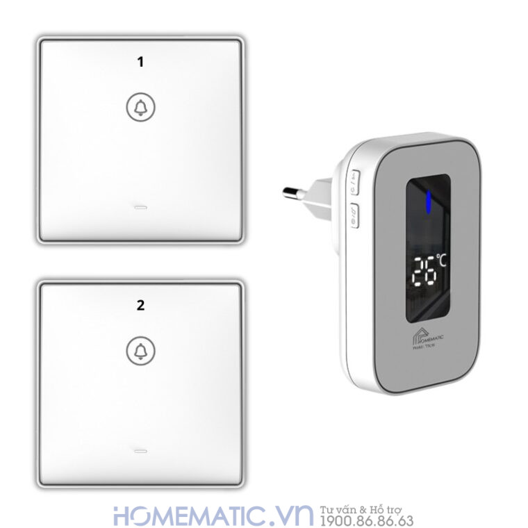 Chuông Cửa Không Dây Không Pin Cao Cấp Homematic T9lw Có đồng Hồ Nhiệt độ Phòng bộ 2 nút 1 loa