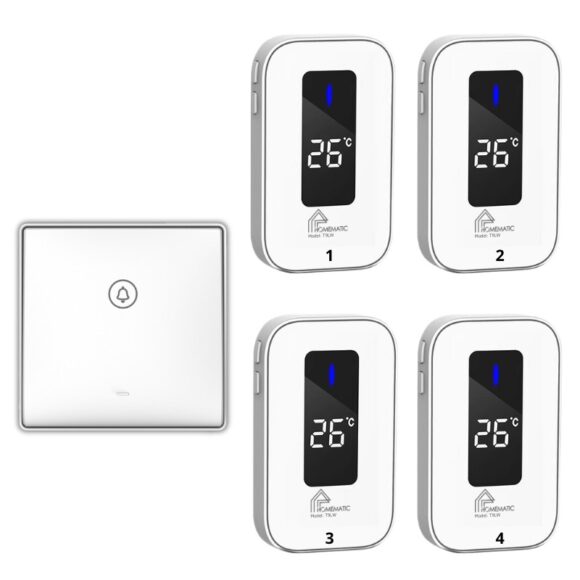 Chuông Cửa Không Dây Không Pin Cao Cấp Homematic T9lw Có đồng Hồ Nhiệt độ Phòng bộ 1 nút 4 loa