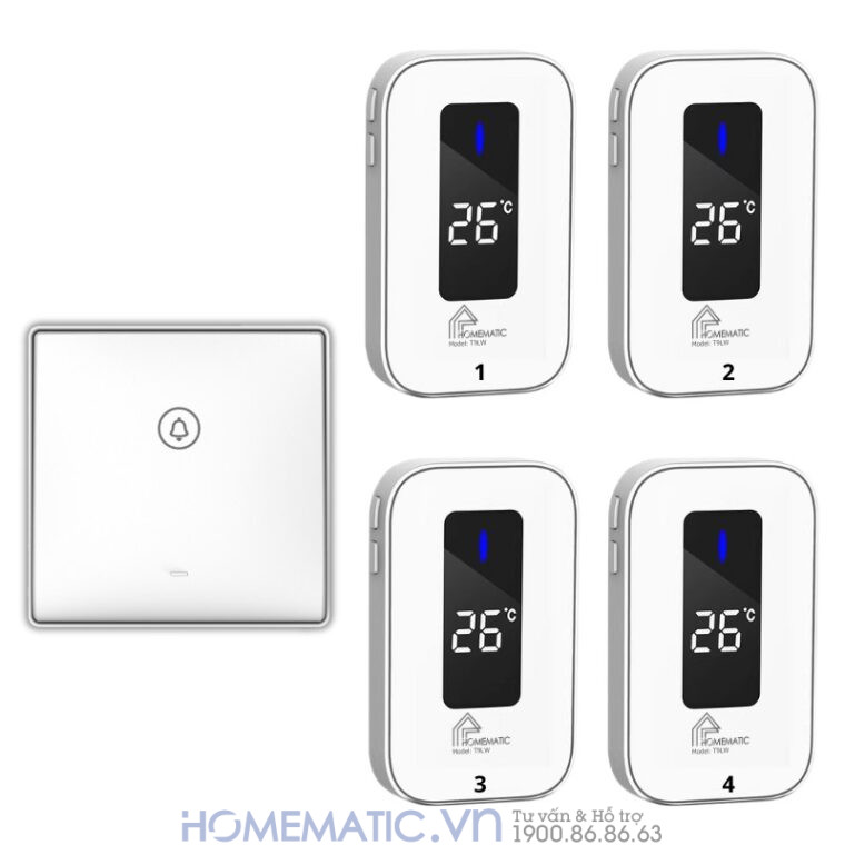 Chuông Cửa Không Dây Không Pin Cao Cấp Homematic T9lw Có đồng Hồ Nhiệt độ Phòng bộ 1 nút 4 loa
