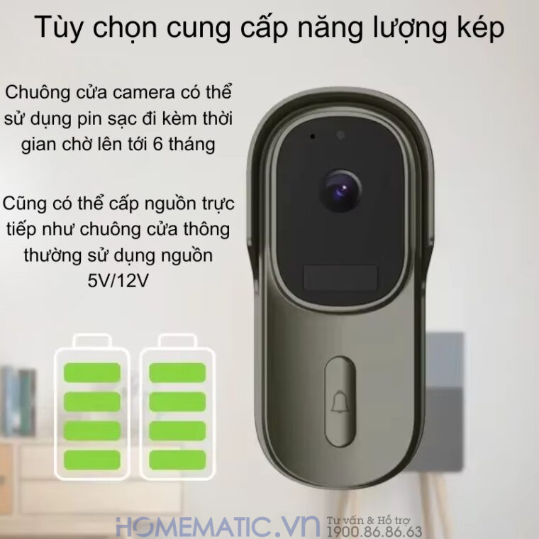 Chuông Cửa Thông Minh Có Camera Wifi Pin Sạc Lớn + Cắm Nguồn Smartlife Wf001b