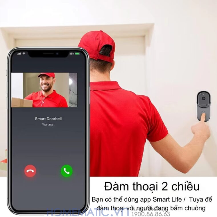 Chuông Cửa Thông Minh Có Camera Wifi Pin Sạc Lớn + Cắm Nguồn Smartlife Wf001b Chuông Cửa Thông Minh Có Camera Wifi Pin Sạc Lớn + Cắm Nguồn Smartlife Wf001b