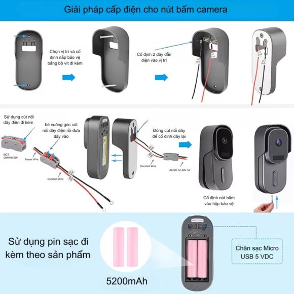 Chuông Cửa Thông Minh Có Camera Wifi Pin Sạc Lớn + Cắm Nguồn Smartlife Wf001b