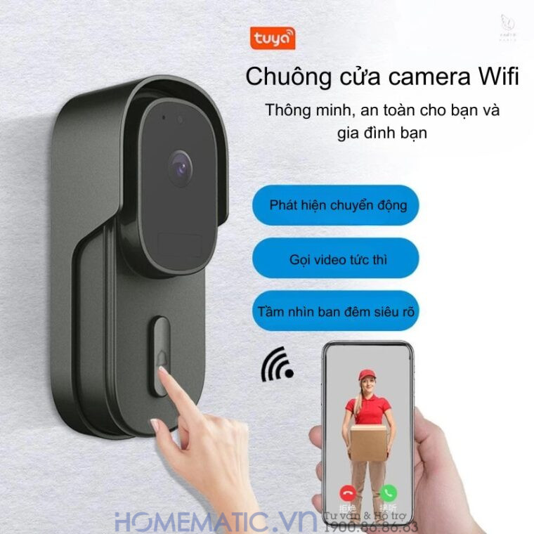 Chuông Cửa Thông Minh Có Camera Wifi Pin Sạc Lớn + Cắm Nguồn Smartlife Wf001b