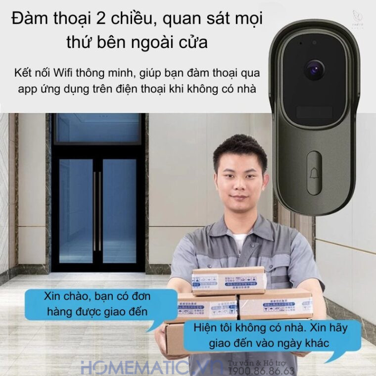 Chuông Cửa Thông Minh Có Camera Wifi Pin Sạc Lớn + Cắm Nguồn Smartlife Wf001b Chuông Cửa Thông Minh Có Camera Wifi Pin Sạc Lớn + Cắm Nguồn Smartlife Wf001b