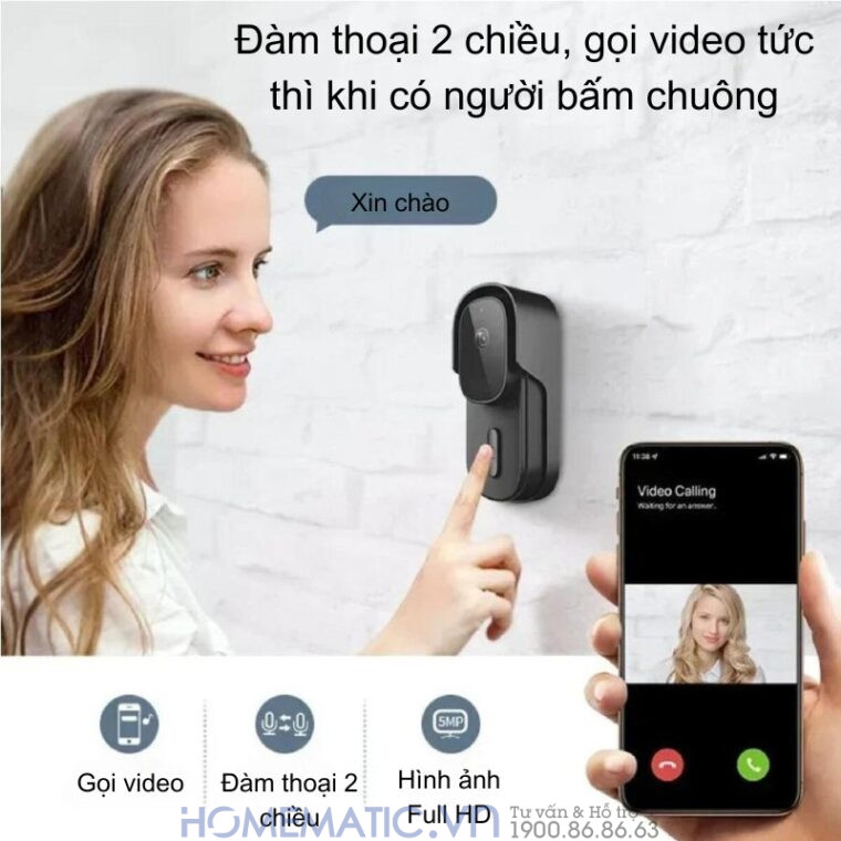 Chuông Cửa Thông Minh Có Camera Wifi Pin Sạc Lớn + Cắm Nguồn Smartlife Wf001b
