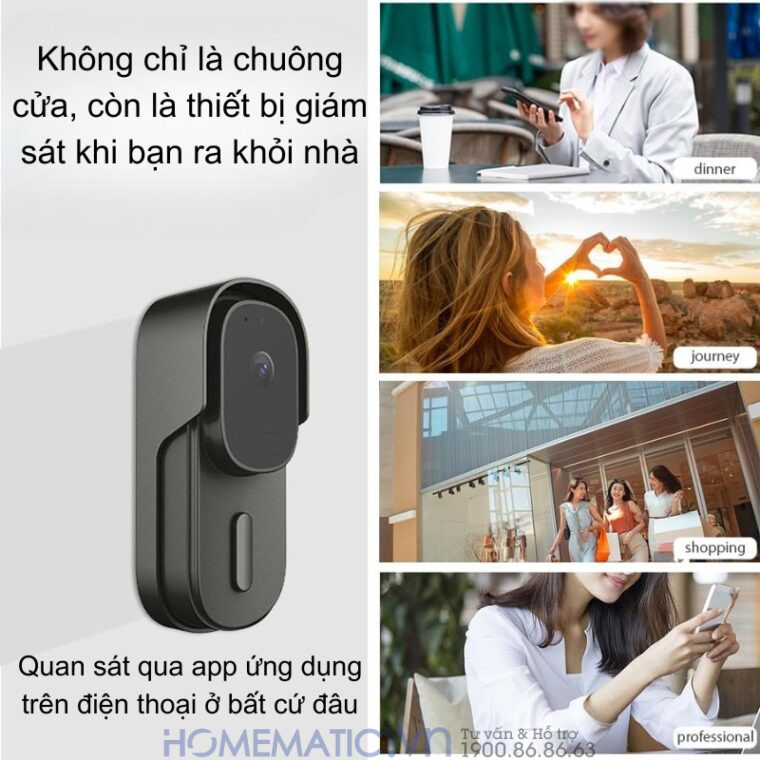 Chuông Cửa Thông Minh Có Camera Wifi Pin Sạc Lớn + Cắm Nguồn Smartlife Wf001b