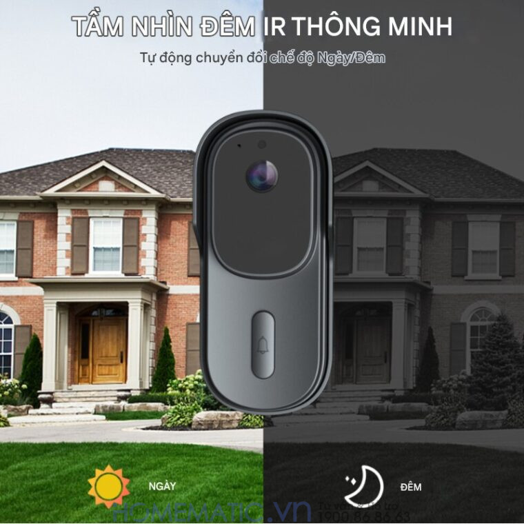 Chuông Cửa Thông Minh Có Camera Wifi Pin Sạc Lớn + Cắm Nguồn Smartlife Wf001b