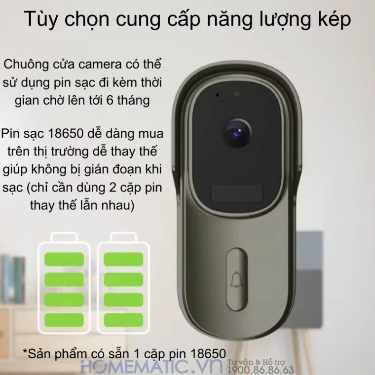 Chuông Cửa Thông Minh Có Camera Wifi Pin Sạc Rời Smartlife Wf001b sử dụng pin sạc dễ dàng