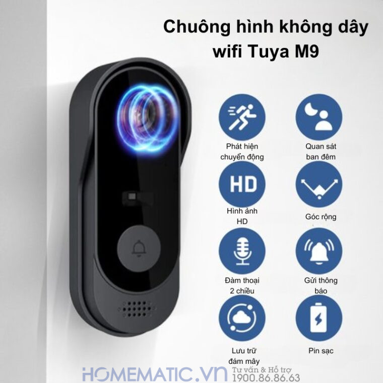 Chuông Hình Không Dây Wifi Tuya M9