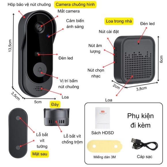 Chuông Hình Không Dây Wifi Tuya M9 các tính năng