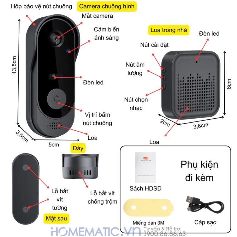 Chuông Hình Không Dây Wifi Tuya M9 Chuông Hình Không Dây Wifi Tuya M9