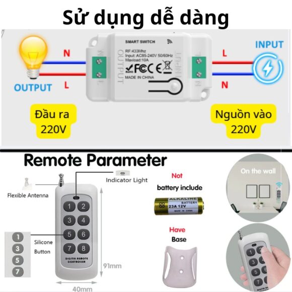 Bộ Công Tắc điện điều Khiển Từ Xa Bằng Remote Hỗ Trợ 8 -12 Kênh Whk01-812
