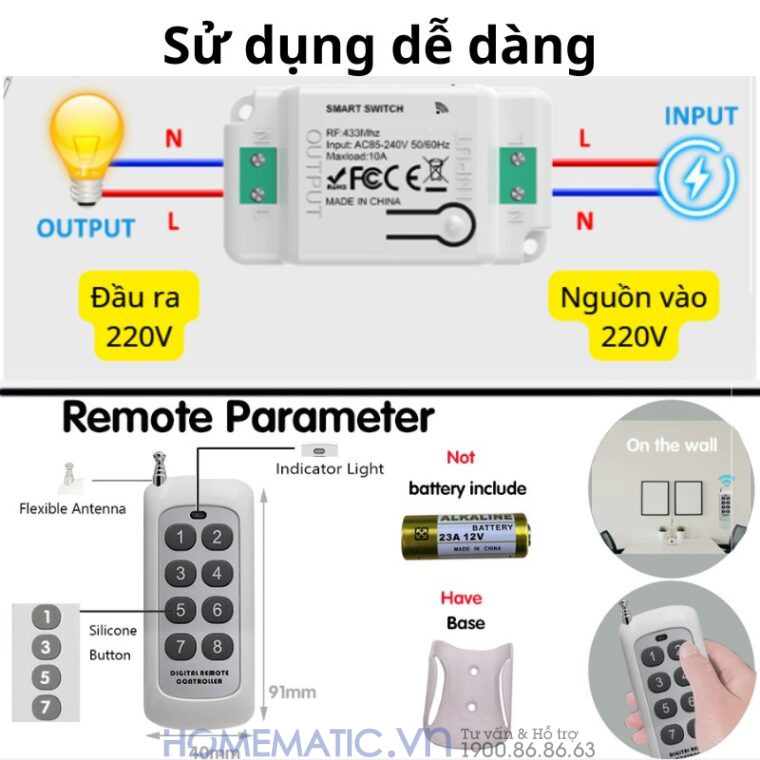 Bộ Công Tắc điện điều Khiển Từ Xa Bằng Remote Hỗ Trợ 8 -12 Kênh Whk01-812