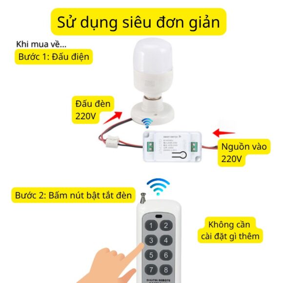 Bộ Công Tắc điện điều Khiển Từ Xa Bằng Remote Hỗ Trợ 8 -12 Kênh Whk01-812 lắp đặt đơn giản