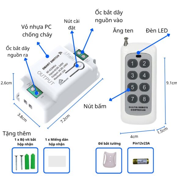 Bộ Công Tắc điện điều Khiển Từ Xa Bằng Remote Hỗ Trợ 8 kênh các tính năng nổi trội