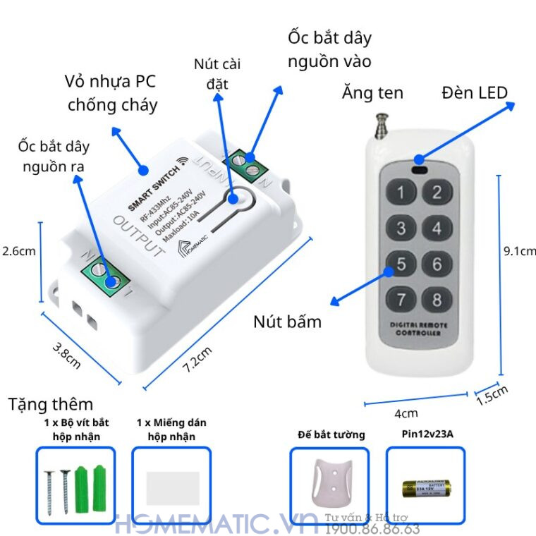 Bộ Công Tắc điện điều Khiển Từ Xa Bằng Remote Hỗ Trợ 8 kênh các tính năng nổi trội
