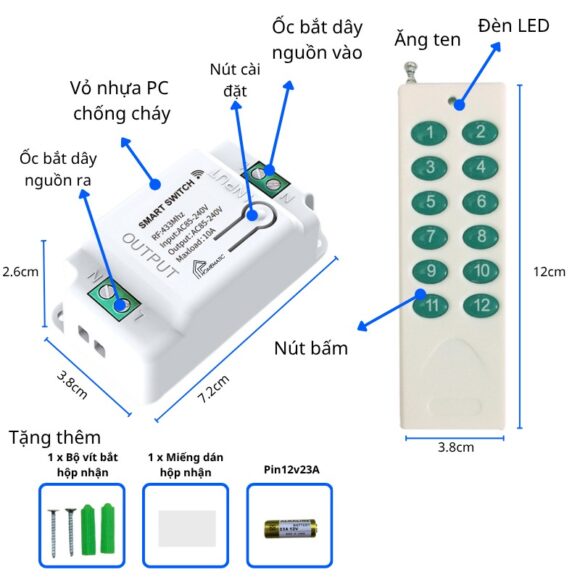 Bộ Công Tắc điện điều Khiển Từ Xa Bằng Remote Hỗ Trợ 12 kênh, các tính năng nổi trội