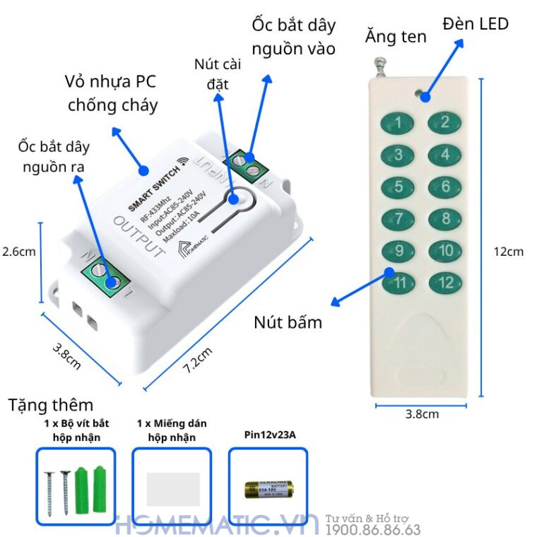 Bộ Công Tắc điện điều Khiển Từ Xa Bằng Remote Hỗ Trợ 12 kênh, các tính năng nổi trội