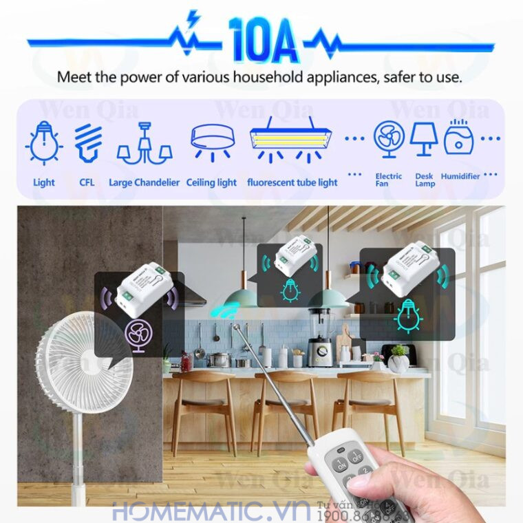 Bộ Công Tắc điện điều Khiển Từ Xa Bằng Remote Hỗ Trợ 8 -12 Kênh Whk01-812 sử dụng cho nhiều thiết bị điện