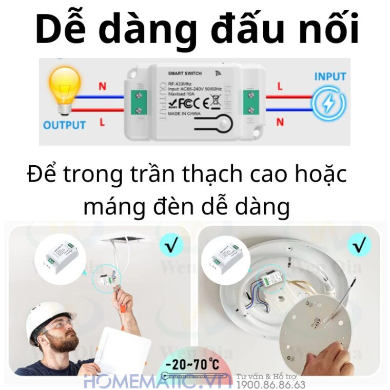 Bộ Công Tắc điện điều Khiển Từ Xa Bằng Remote Whk01-4 đấu nối dễ dàng Bộ Công Tắc điện điều Khiển Từ Xa Bằng Remote Whk01-4 đấu nối dễ dàng