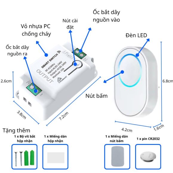 Bộ Công Tắc điện điều Khiển Từ Xa Bằng Remote Whk01-4 tính năng nút bấm