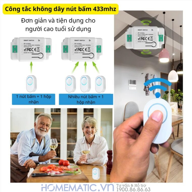 Bộ Công Tắc điện điều Khiển Từ Xa Bằng Remote Whk01-4 nút bấm sử dụng đơn giản cho người cao tuổi Bộ Công Tắc điện điều Khiển Từ Xa Bằng Remote Whk01-4 nút bấm sử dụng đơn giản cho người cao tuổi