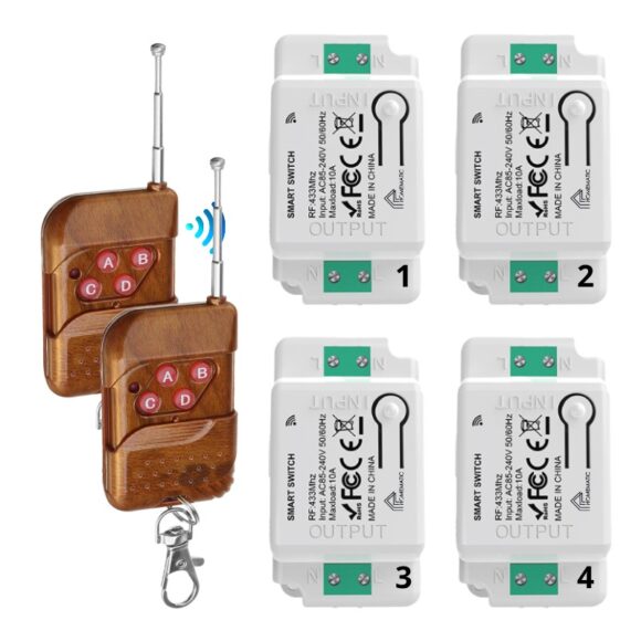 Bộ Công Tắc điện điều Khiển Từ Xa Bằng Remote Whk01-4 bộ 4 công tắc + 2 remote