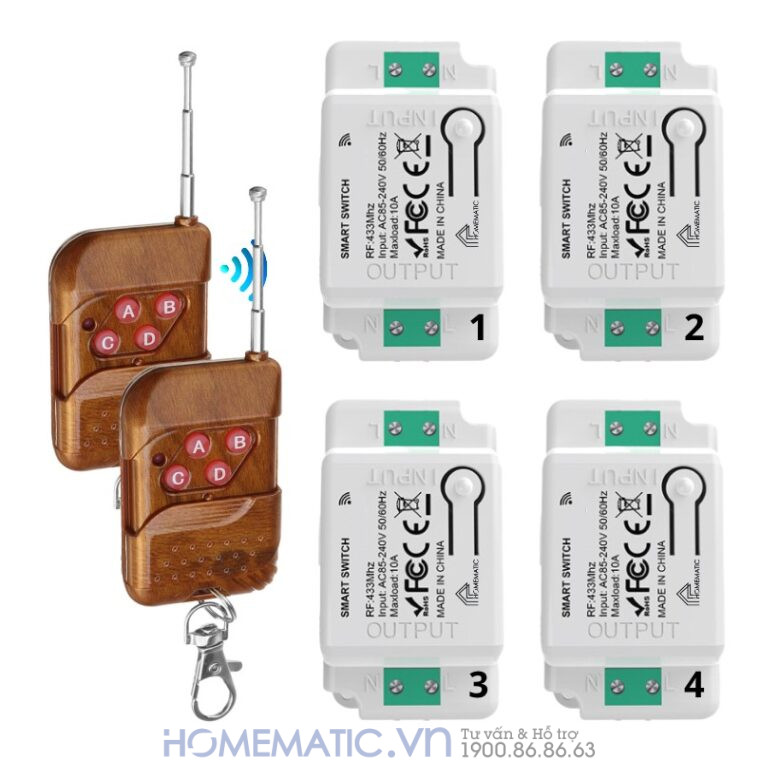 Bộ Công Tắc điện điều Khiển Từ Xa Bằng Remote Whk01-4 bộ 4 công tắc + 2 remote