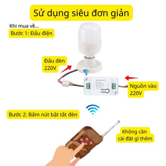 Bộ Công Tắc điện điều Khiển Từ Xa Bằng Remote Whk01-4 sử dụng dễ dàng