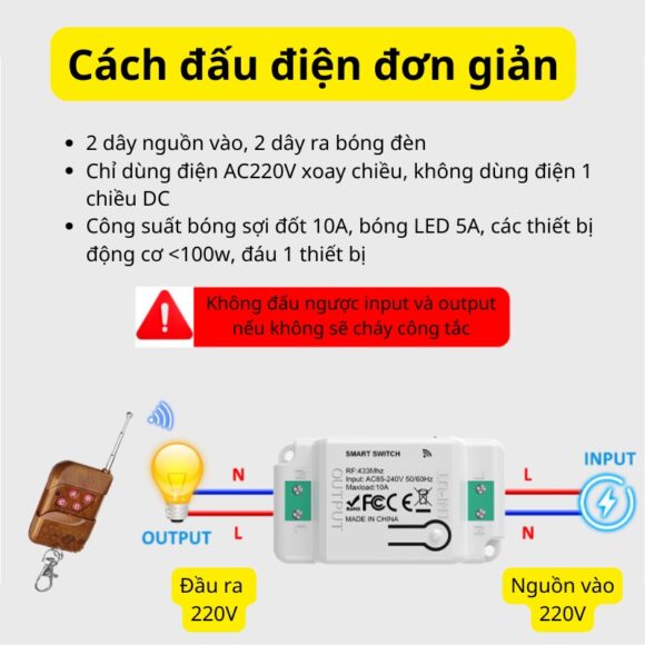 Bộ Công Tắc điện điều Khiển Từ Xa Bằng Remote Whk01-4 có cách đấu điện đơn giản