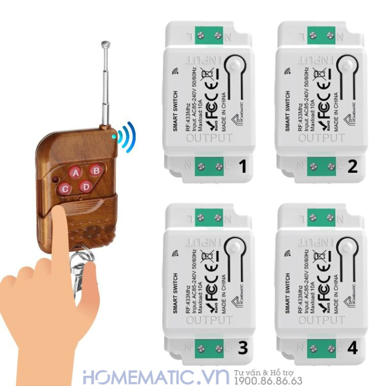 Bộ Công Tắc điện điều Khiển Từ Xa Bằng Remote Whk01-4 Mới