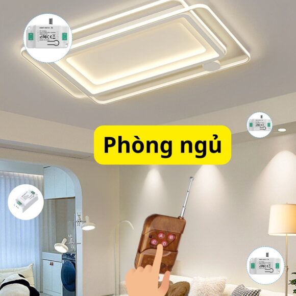 Bộ Công Tắc điện điều Khiển Từ Xa Bằng Remote Whk01-4 lắp đặt trong phòng ngủ