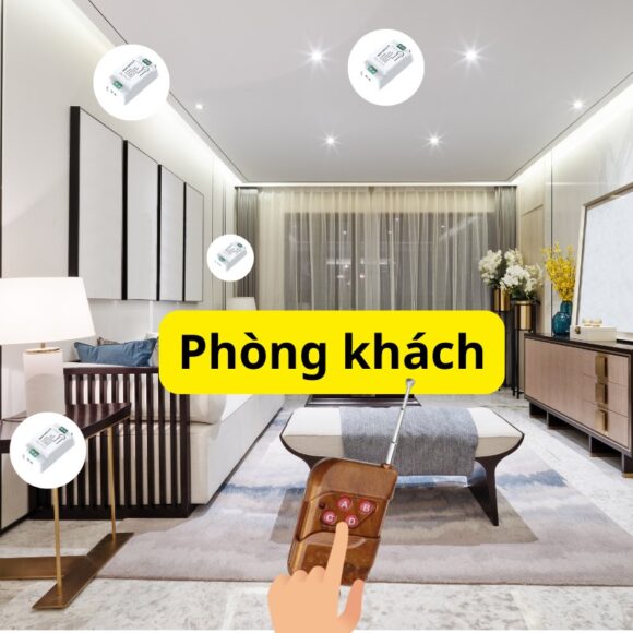 Bộ Công Tắc điện điều Khiển Từ Xa Bằng Remote Whk01-4 lắp đặt trong phòng khách